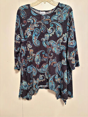 BonWorth Paisley Tunic in Black & Blue Like New